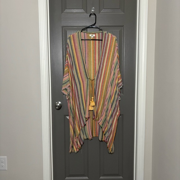 True Craft Oversized Boho Kimono Multicolor Stripe Fringe Tassels Tie XS/S - Picture 9 of 9